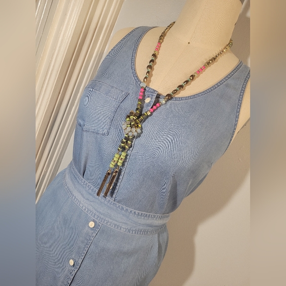 Women's blue sleeveless button-down dress. Chaps brand. Size M. As Is. - Picture 9 of 16